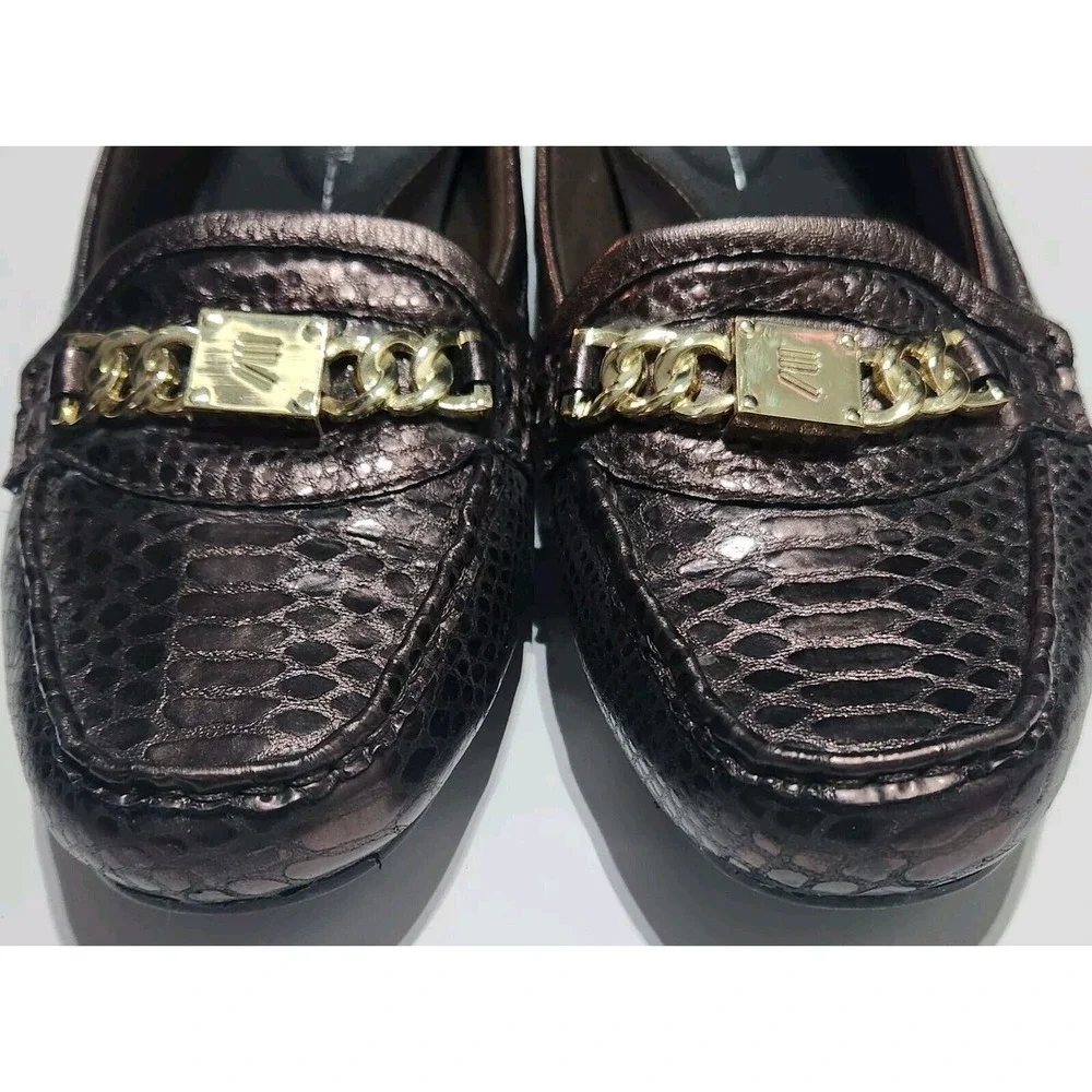 Rockport Walkability Loafers Women 7 Bronze Metallic Snakeskin Gold Chain A12588